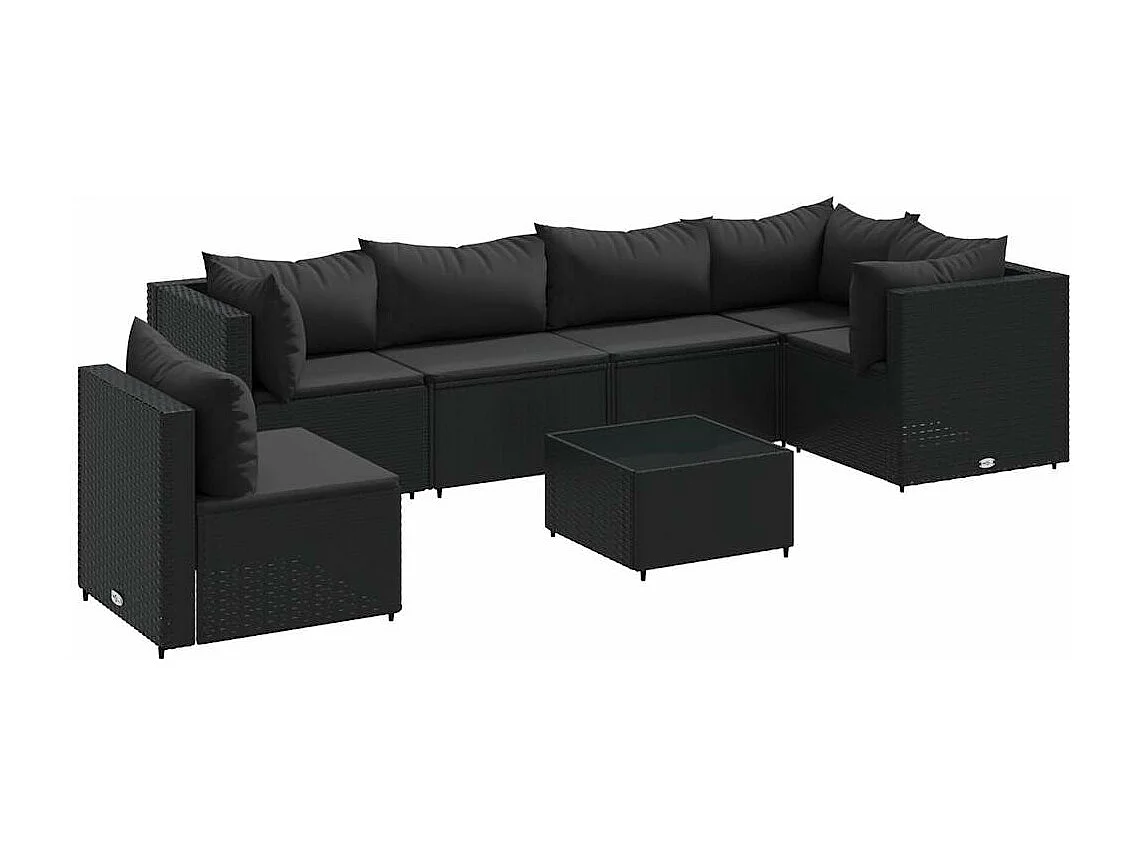 Salon de jardin 7 pièces avec coussins Noir Résine tressée