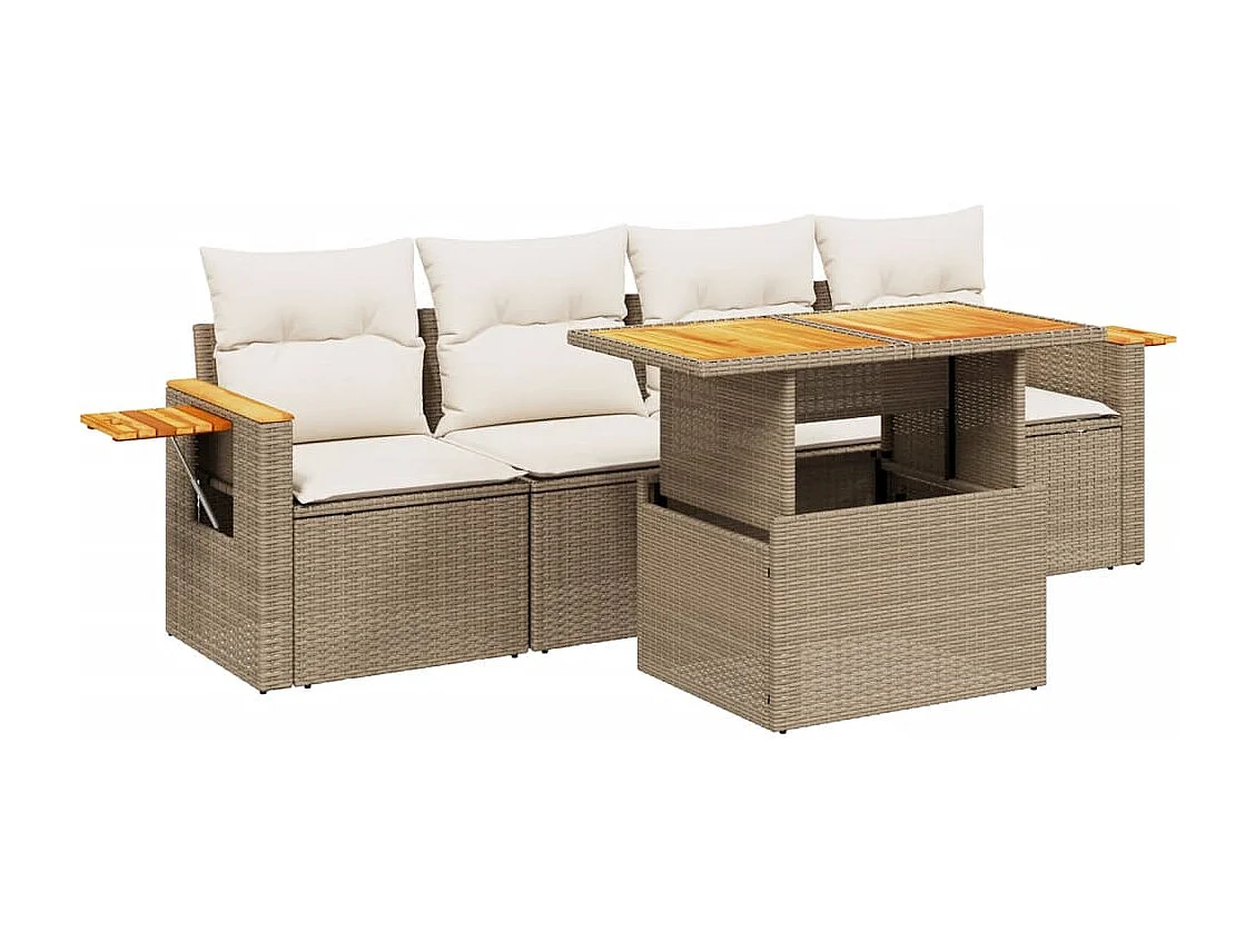 Juego de sofás jardín con cojines 5 piezas ratán sintético beige