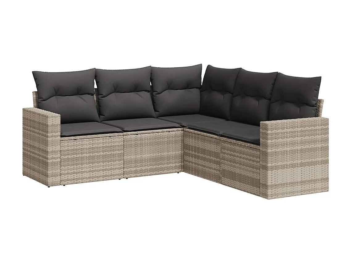5-delige Loungeset met kussens poly rattan lichtgrijs