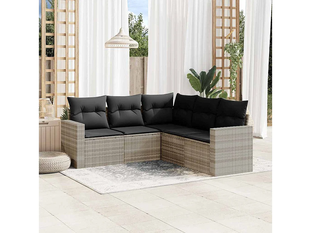 Set de sofás jardín y cojines 5 piezas ratán sintético gris claro