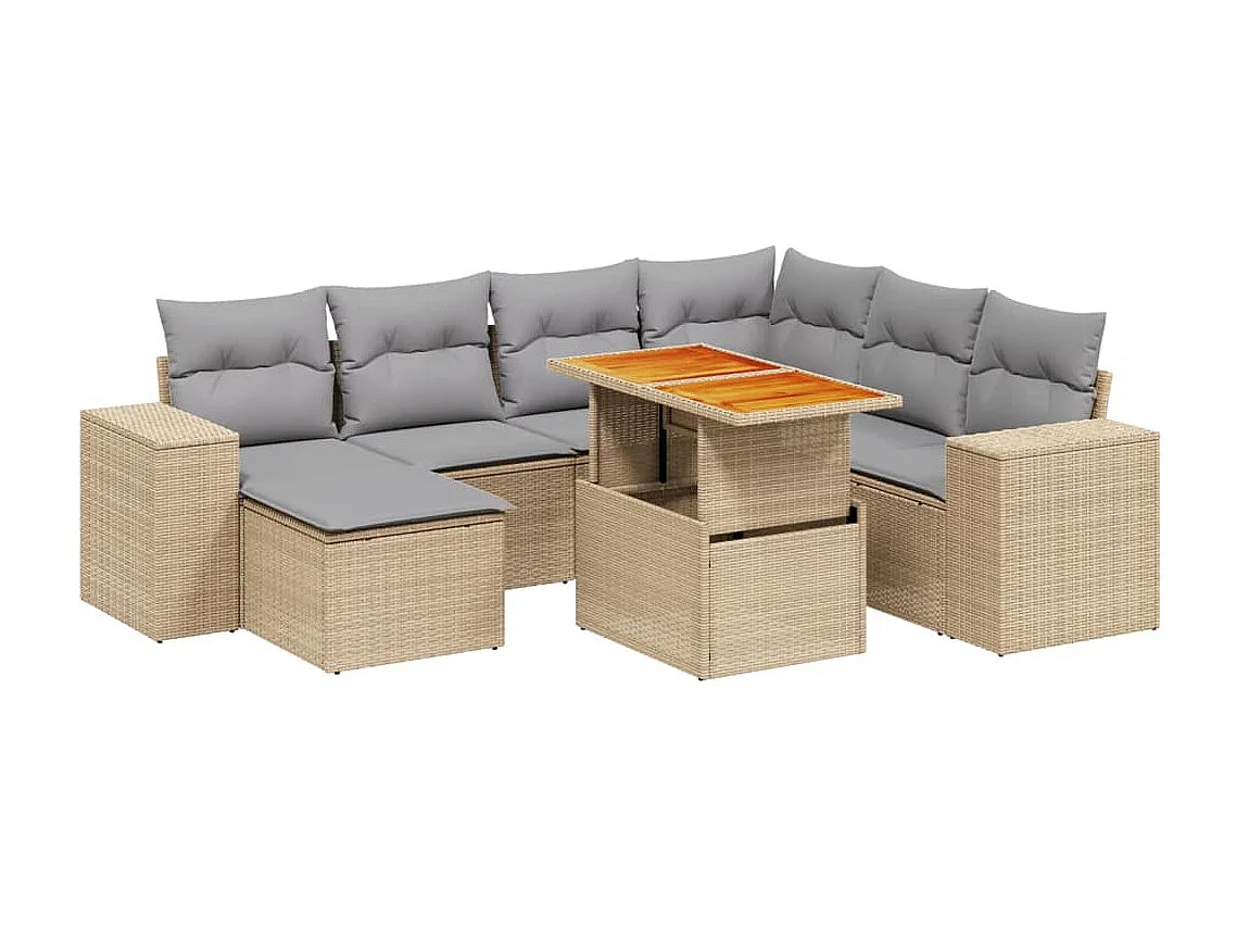 Salon de jardin avec coussins 8 pièces beige résine tressée