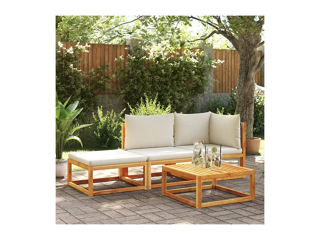 Salon de jardin avec coussins 3 pièces bois massif d'acacia