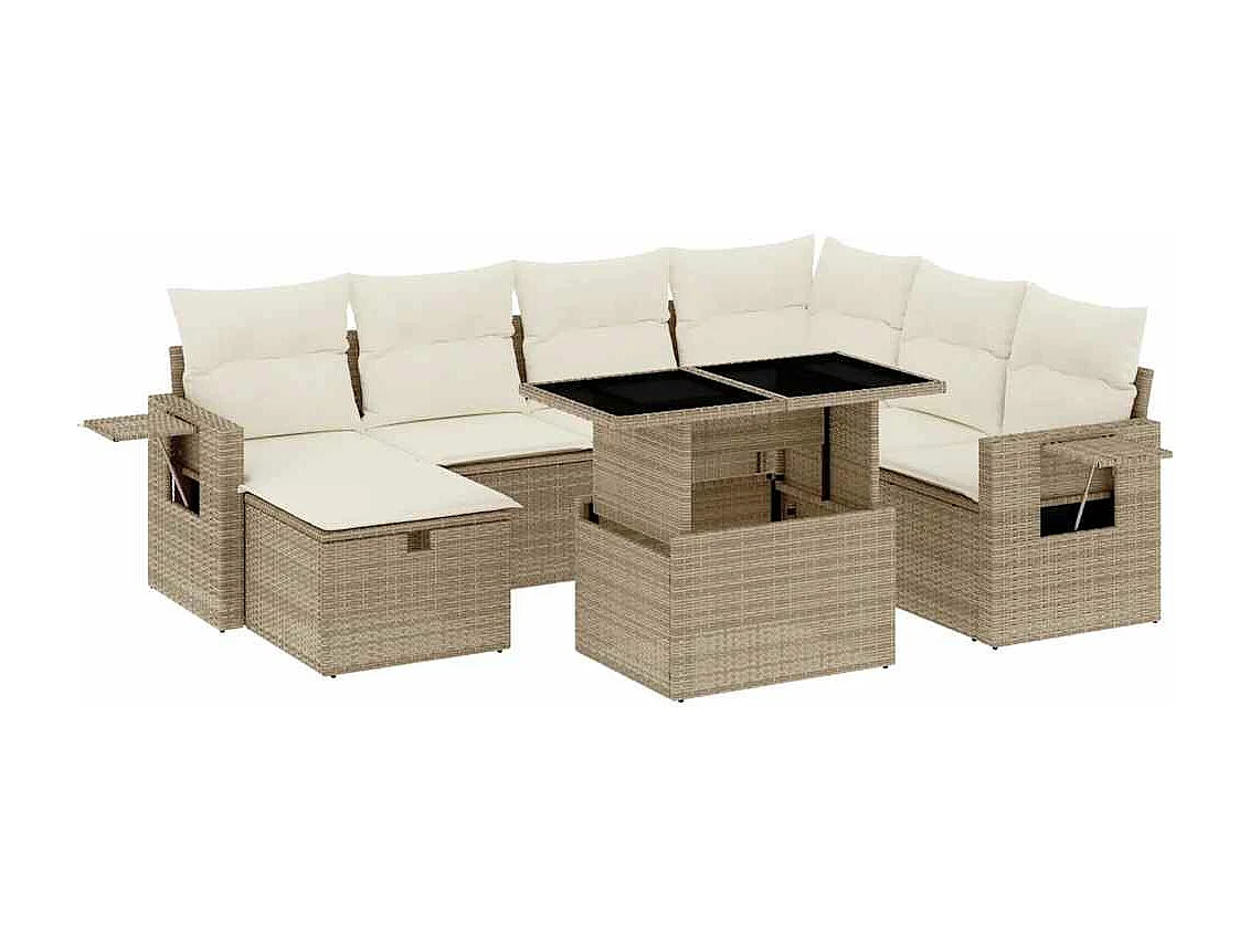 8-delige Loungeset met kussens poly rattan beige