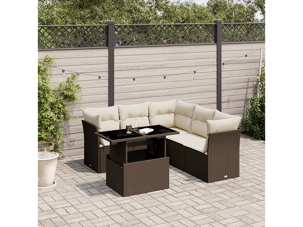 Salon de jardin avec coussins 6 pièces marron résine tressée