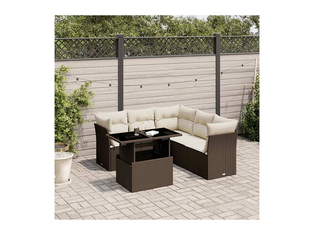 Salon de jardin avec coussins 6 pièces marron résine tressée