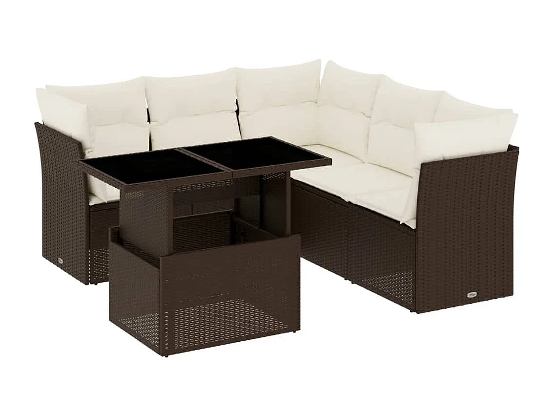 6 peças conjunto de sofás jardim com almofadões vime PE castanho