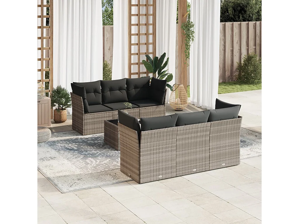 7-delige Loungeset met kussens poly rattan lichtgrijs