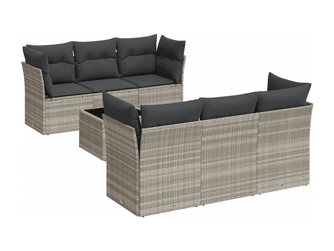 7-delige Loungeset met kussens poly rattan lichtgrijs
