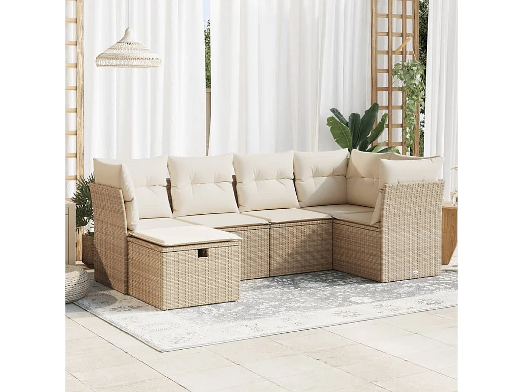 Juego de sofás jardín con cojines 6 piezas ratán sintético beige