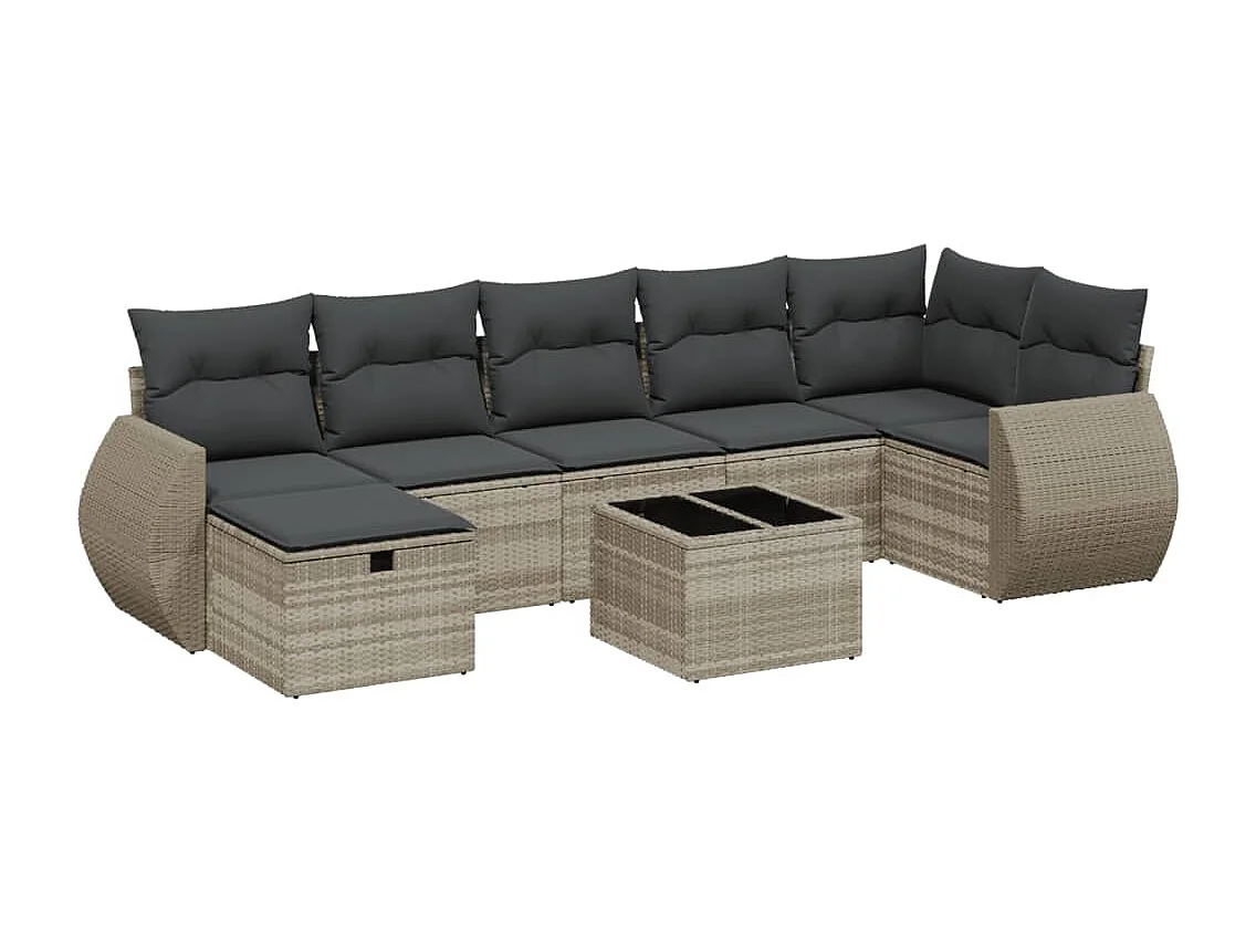 Set de sofás de jardín 8 piezas y cojines ratán sintético gris