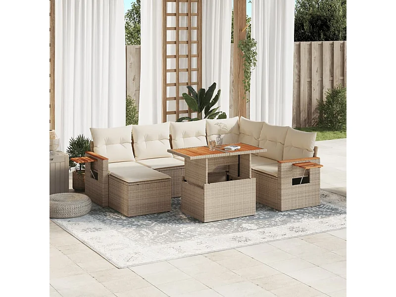 Salon de jardin avec coussins 8 pièces beige résine tressée