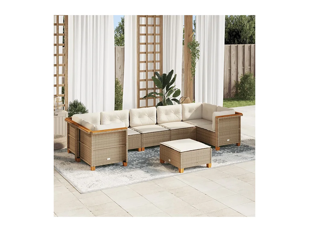 Salon de jardin avec coussins 8 pièces beige résine tressée