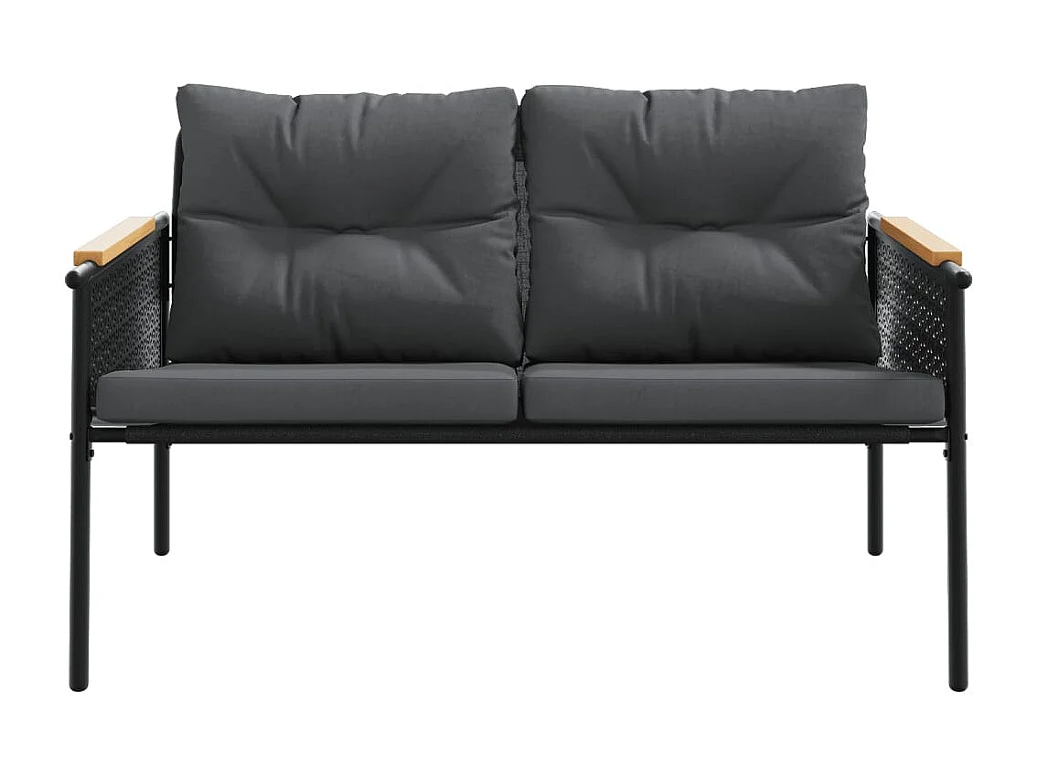 Banco de jardín con cojines acero negro 116 cm