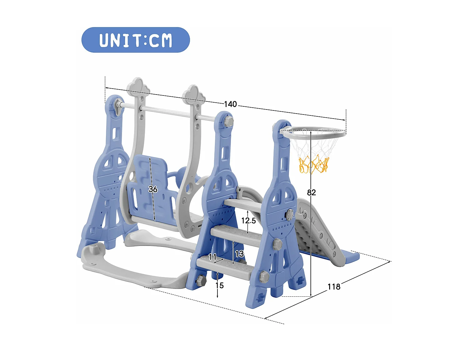 Toboggan pour enfants en pehd,d140cm×h120cm,violet