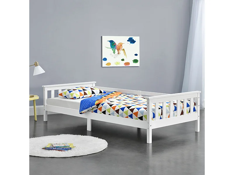 Lit d'Enfant Design Nuuk en Pin 200 x 90 cm Blanc Mat Laqué [en.casa]