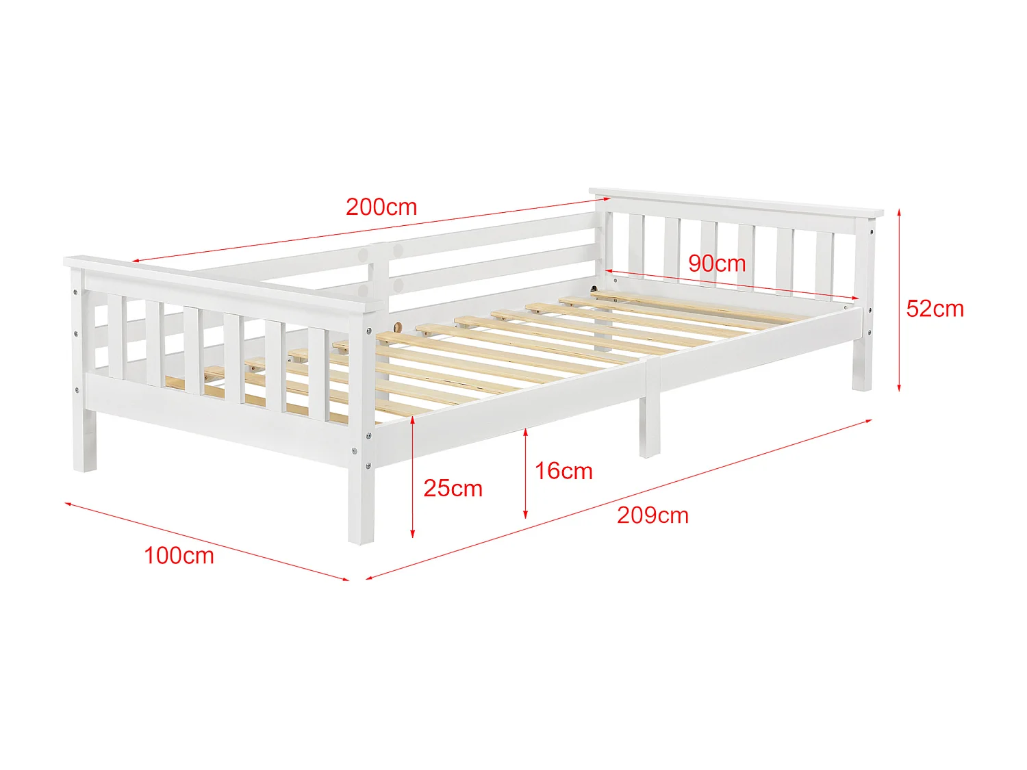Lit d'Enfant Design Nuuk en Pin 200 x 90 cm Blanc Mat Laqué [en.casa]