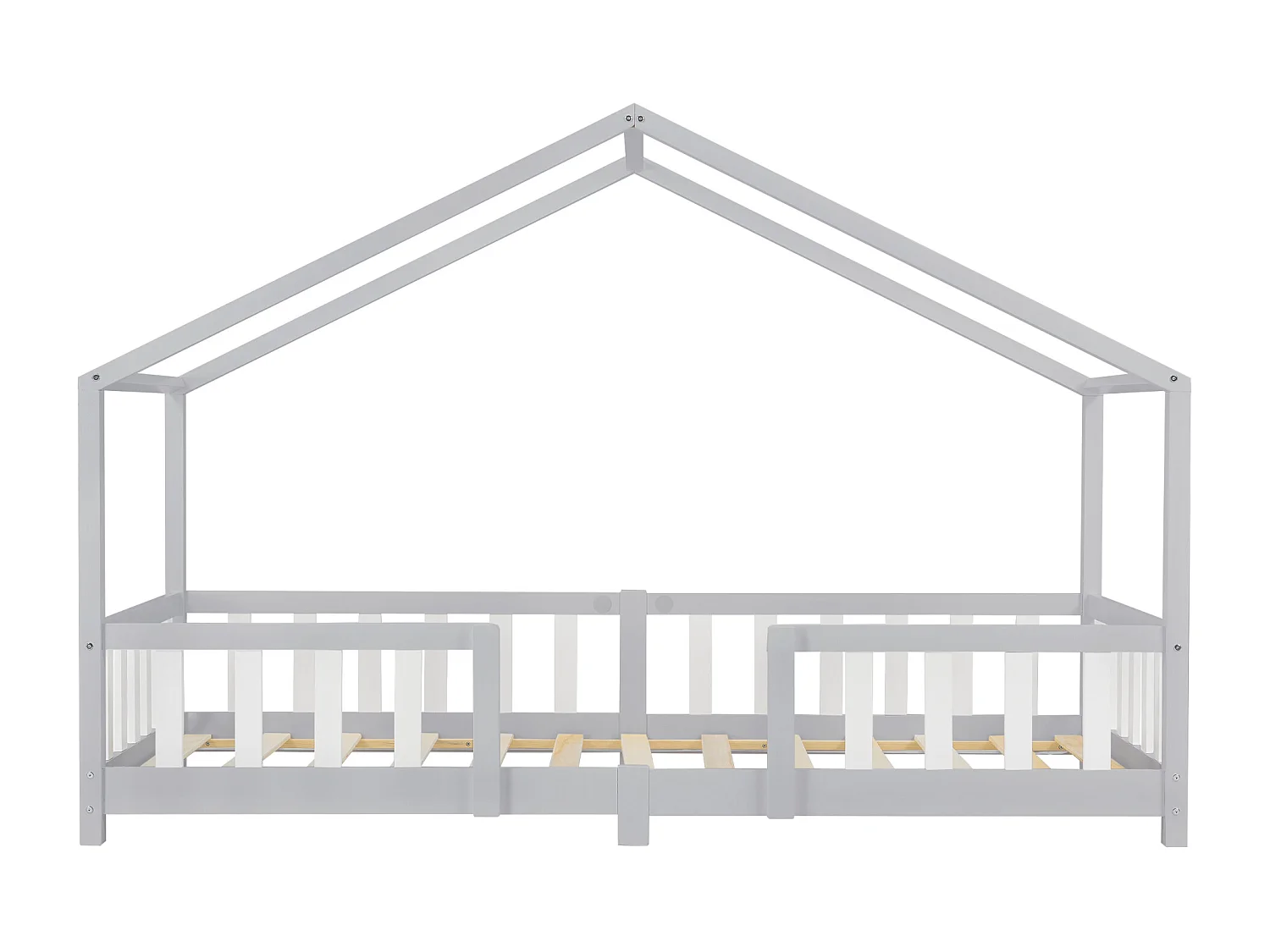 Lit d'Enfant Forme Maison avec Grille de Protection Treviolo 200 x 90 cm Gris Clair Blanc Mat Laqué [en.casa]