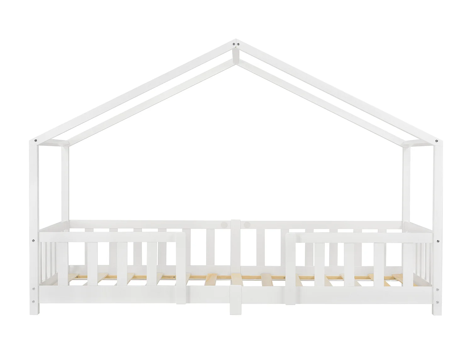 Lit d'Enfant Forme Maison avec Grille de Protection Treviolo  200 x 90 cm Blanc Mat Laqué [en.casa]