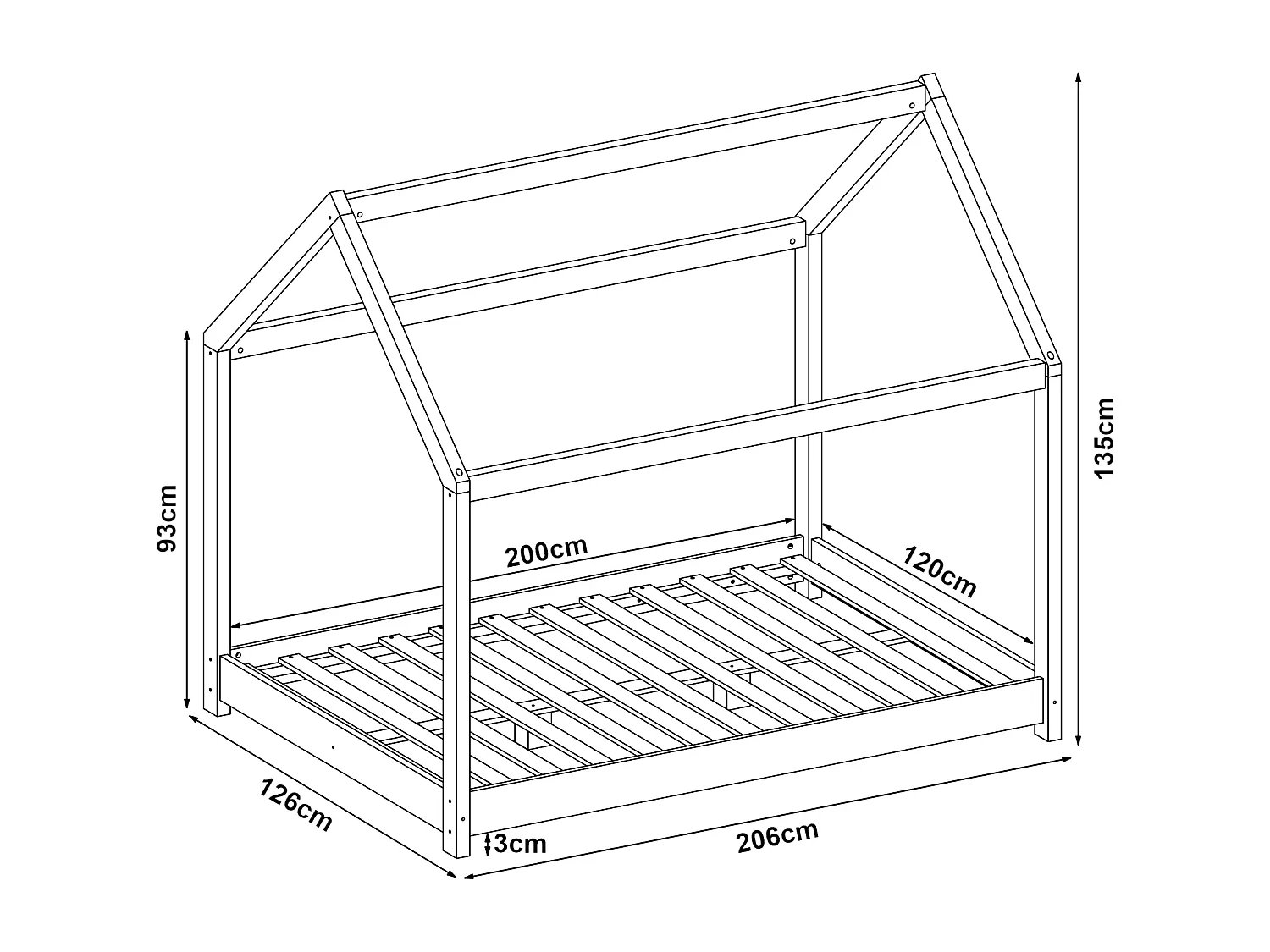 Lit cabane Cerro bois de pin 120 x 200 cm blanc [en.casa]