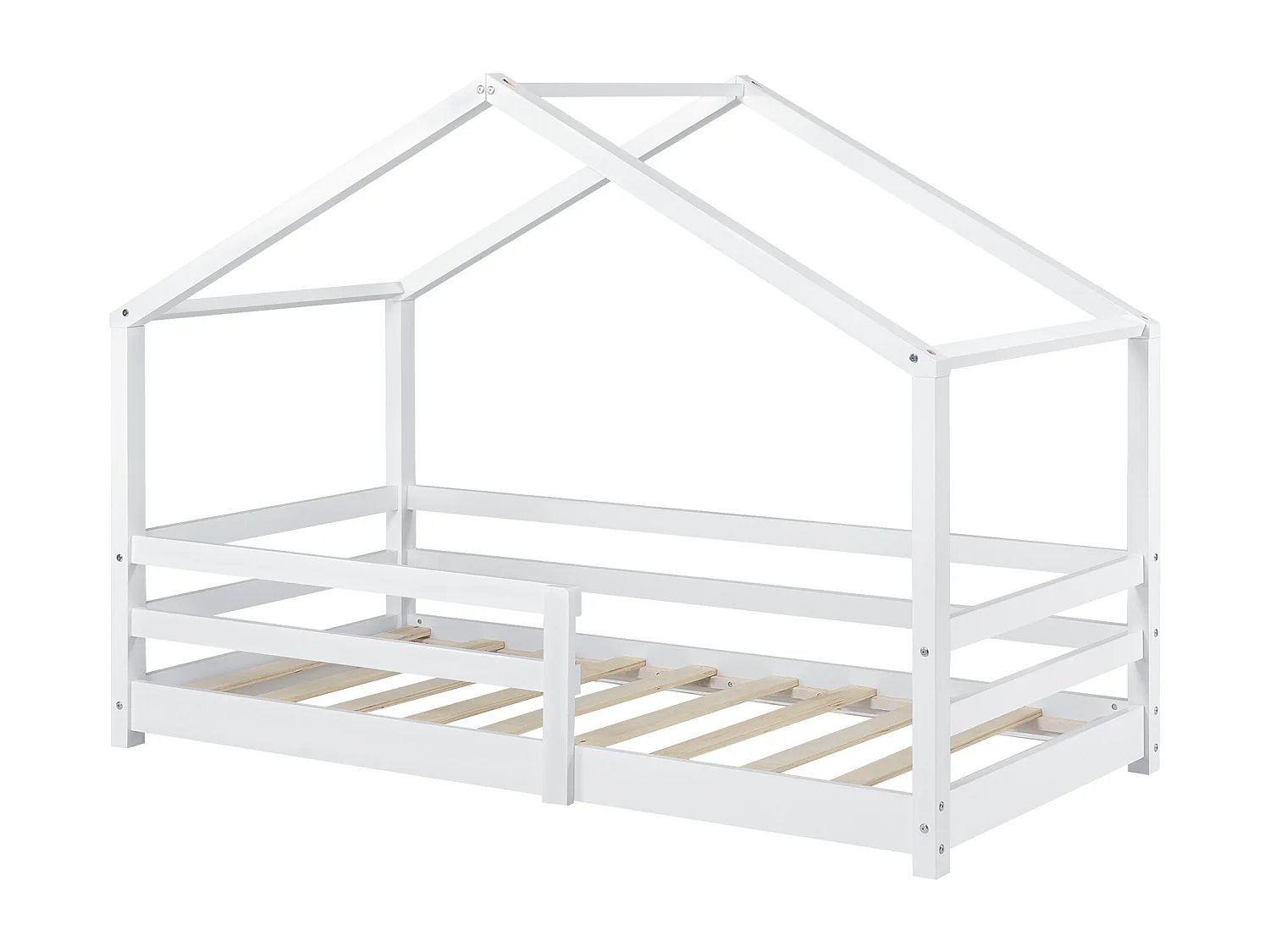 Lit d'Enfant Maison avec Barreaux de Sécurité Knätten Pin 70 x 140 cm Blanc Mat Laqué [en.casa]