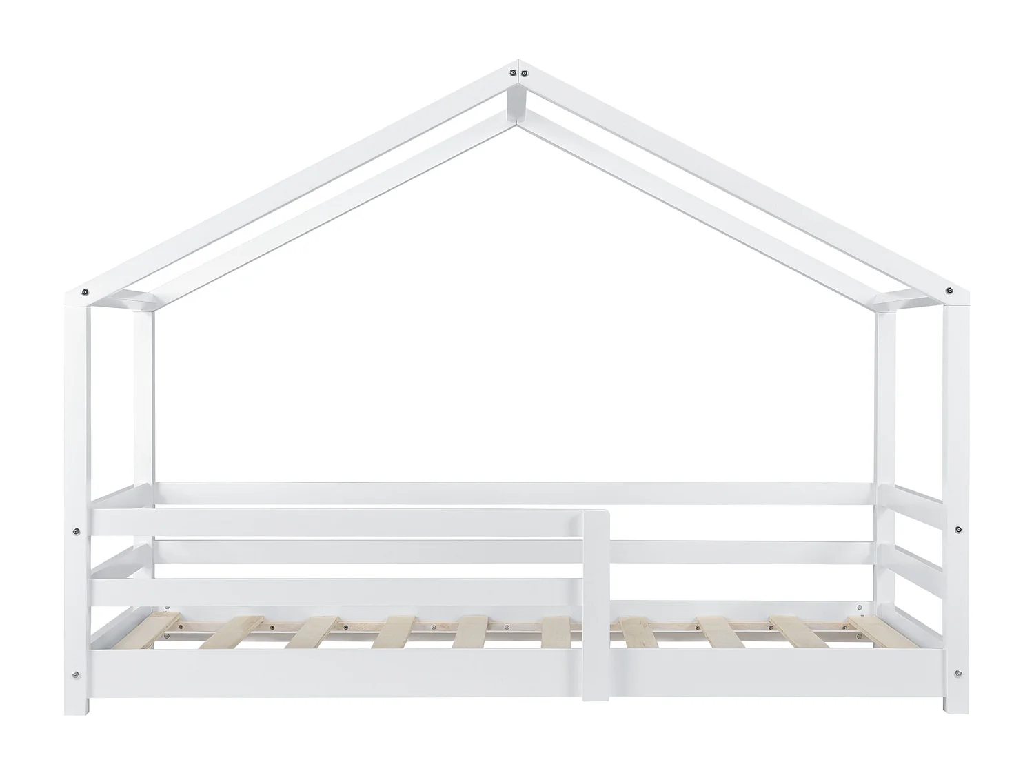 Lit d'Enfant Maison avec Barreaux de Sécurité Knätten Pin 70 x 140 cm Blanc Mat Laqué [en.casa]