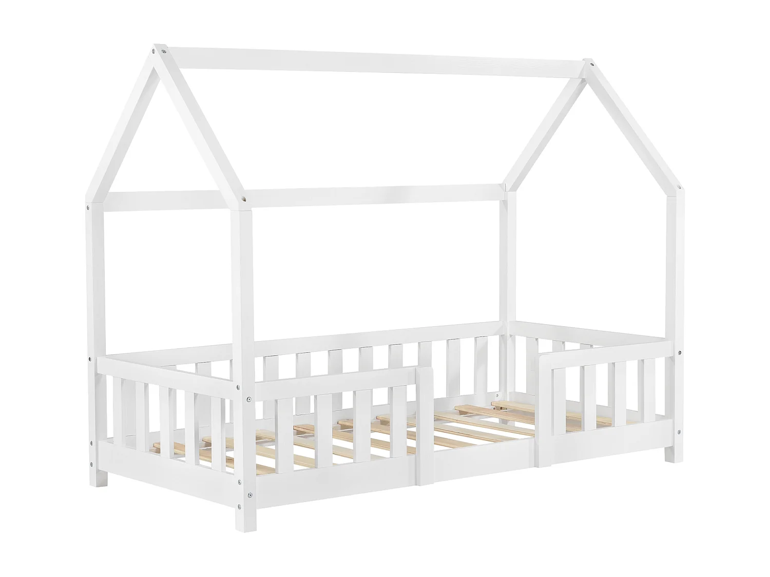 Lit d'Enfant Design Forme Maison Sisimiut Pin 140 x 70 cm Blanc Mat Laqué [en.casa]