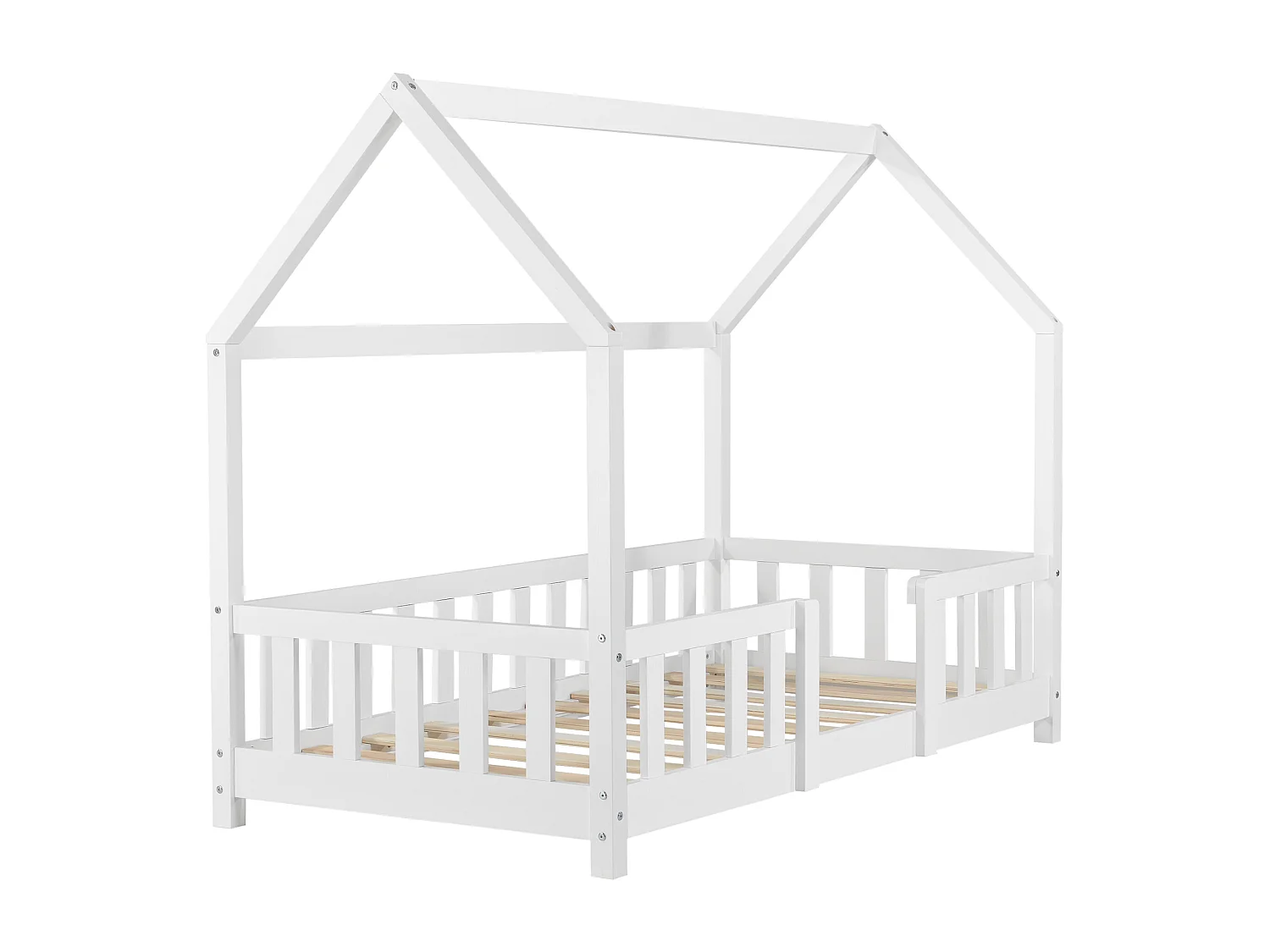 Lit d'Enfant Design Forme Maison Sisimiut Pin 140 x 70 cm Blanc Mat Laqué [en.casa]