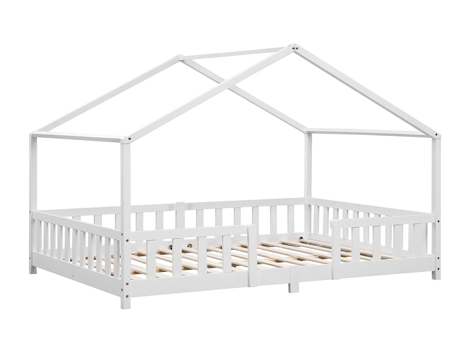 Lit d'Enfant Forme Maison avec Grille de Protection Treviolo  200 x 120 cm Blanc Mat Laqué [en.casa]