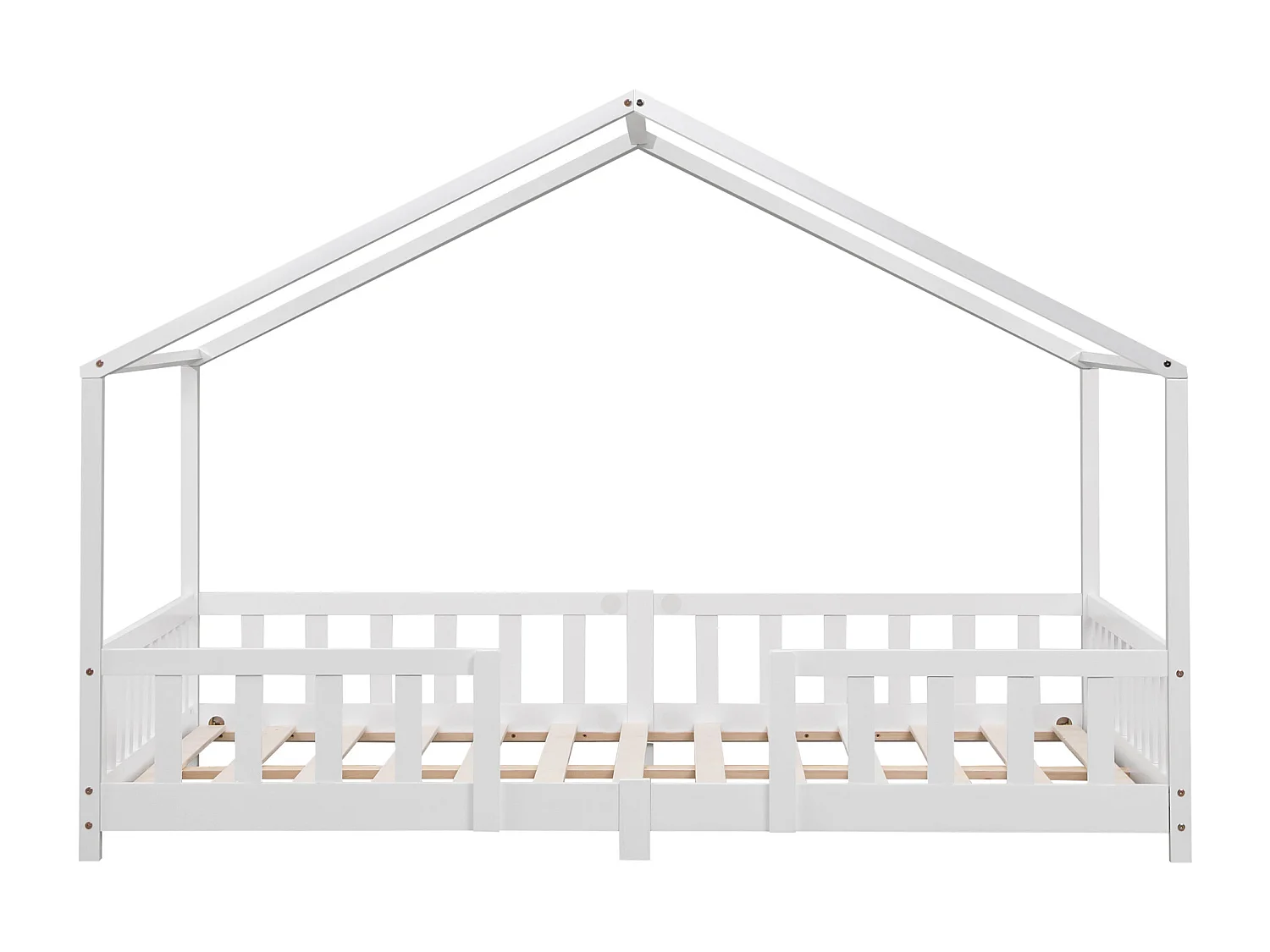 Lit d'Enfant Forme Maison avec Grille de Protection Treviolo  200 x 120 cm Blanc Mat Laqué [en.casa]