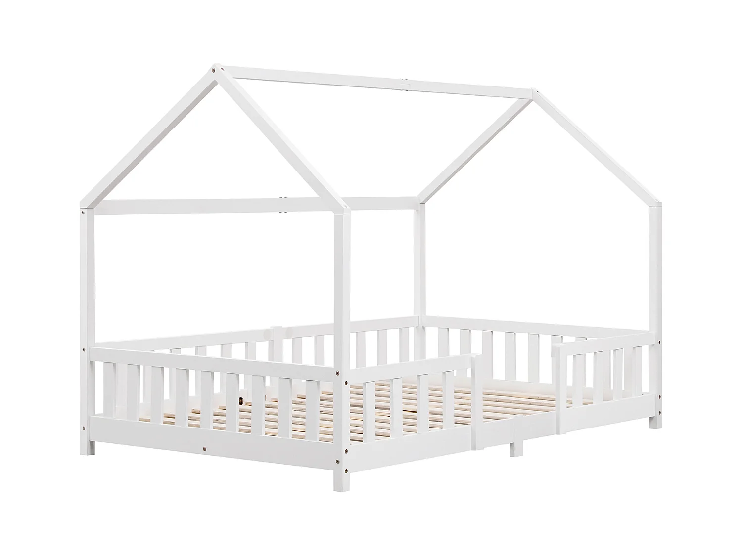 Lit d'Enfant Design Forme Maison Sisimiut Pin 200 x 120 cm Blanc Mat Laqué [en.casa]