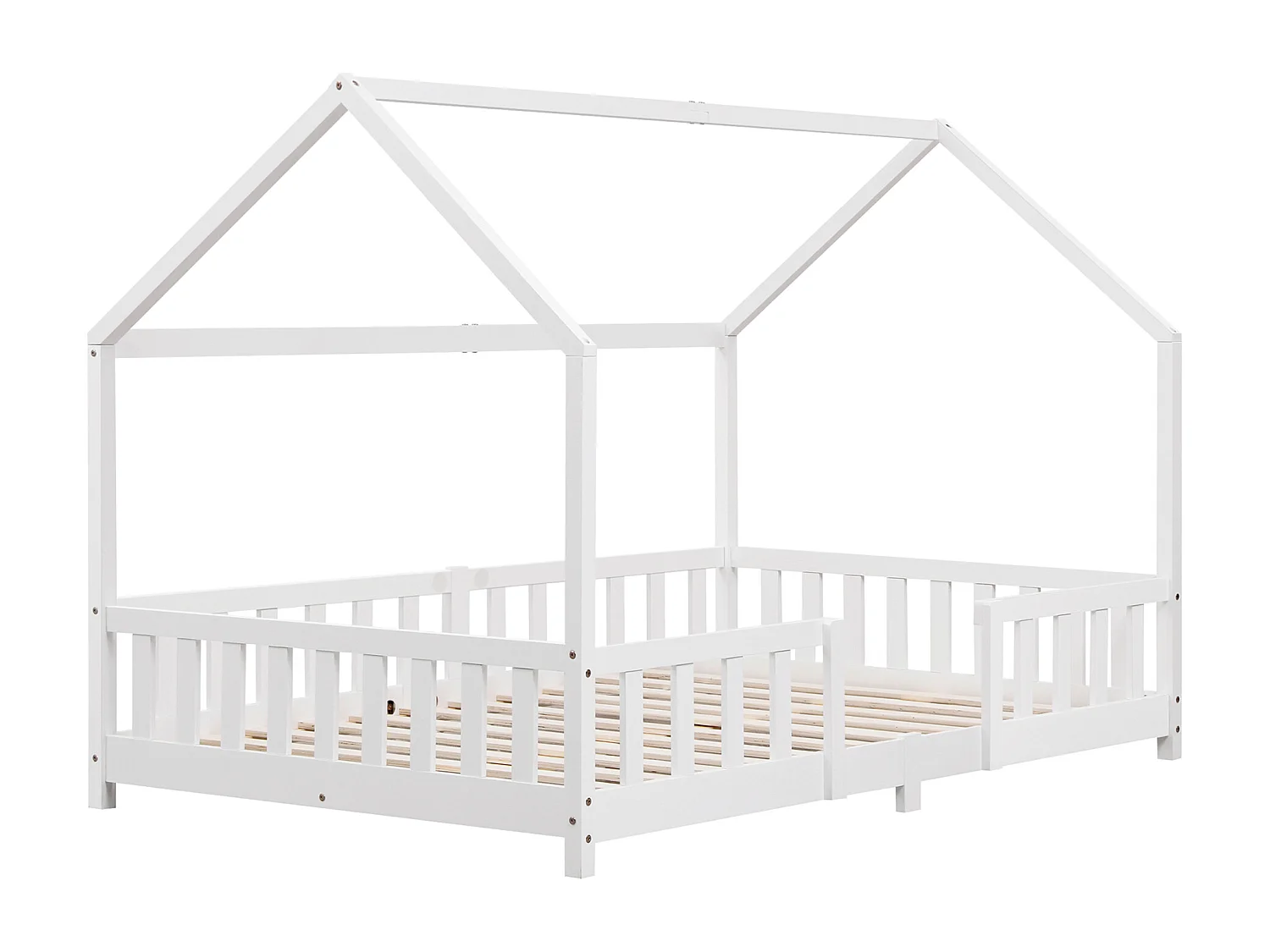 Lit d'Enfant Design Forme Maison Sisimiut Pin 200 x 120 cm Blanc Mat Laqué [en.casa]
