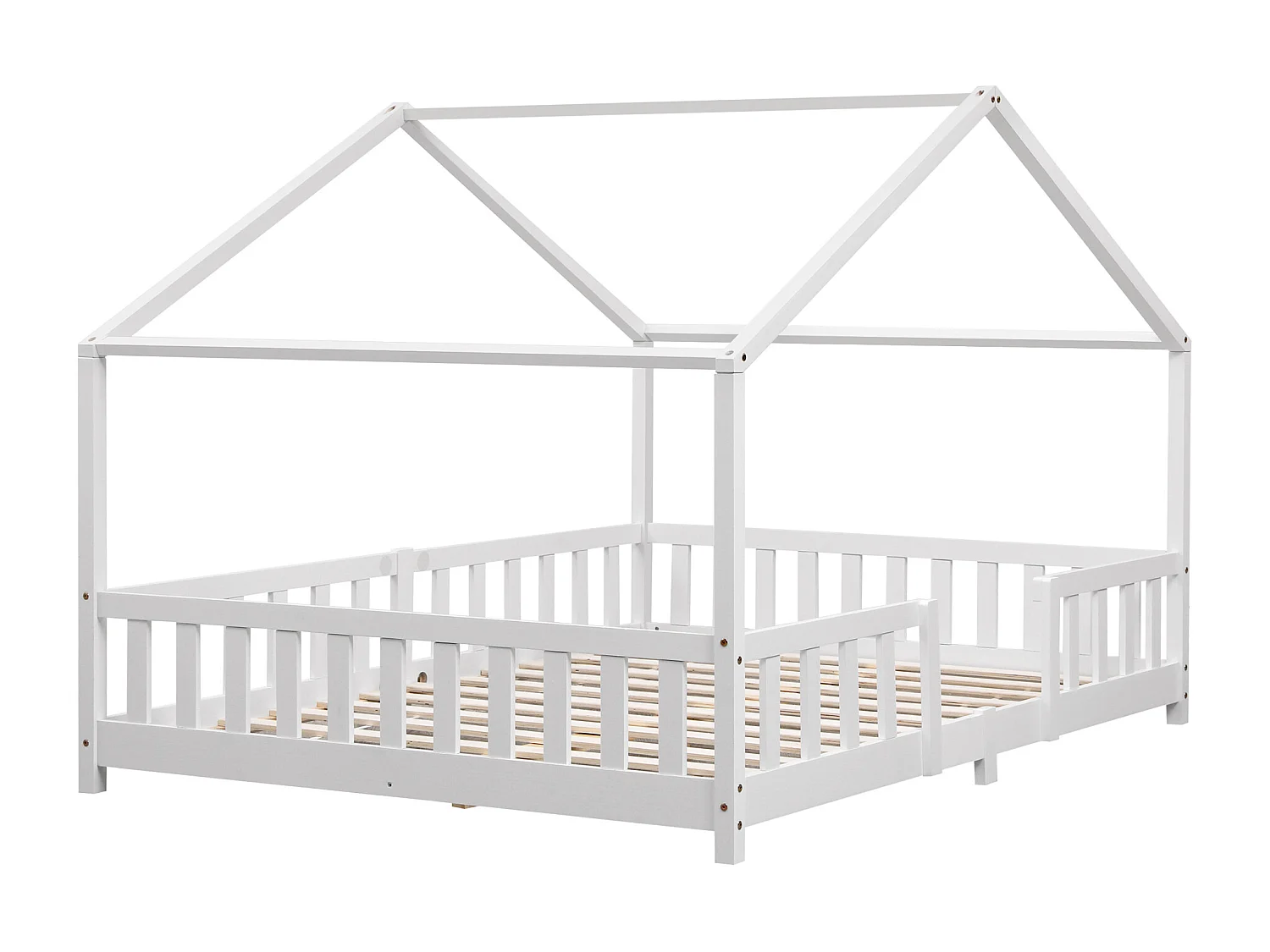 Lit d'Enfant Forme Maison avec Grille de Protection Treviolo  200 x 140 cm Blanc Mat Laqué [en.casa]