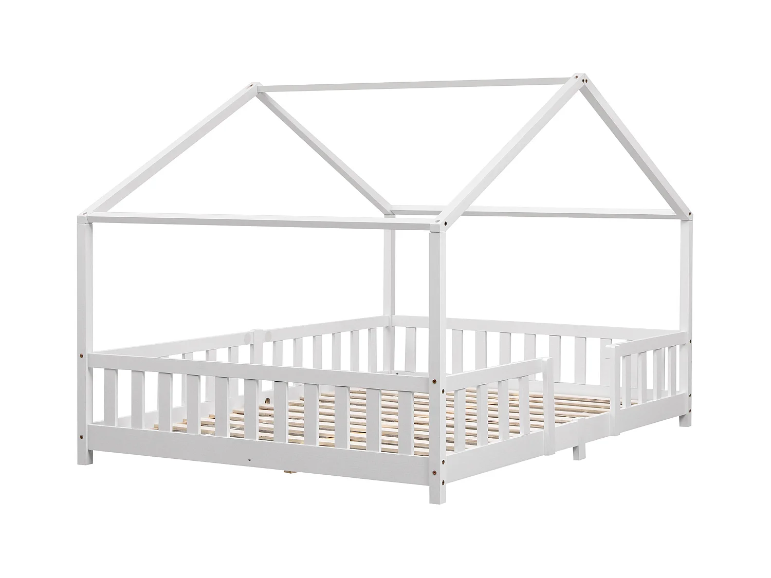 Lit d'Enfant Forme Maison avec Grille de Protection Treviolo  200 x 140 cm Blanc Mat Laqué [en.casa]