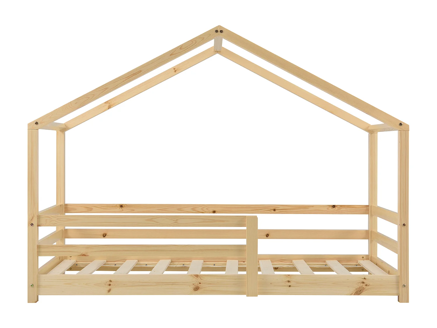 Lit d'Enfant Maison avec Barreaux de Sécurité Knätten Pin 70 x 140 cm Bois Naturel [en.casa]