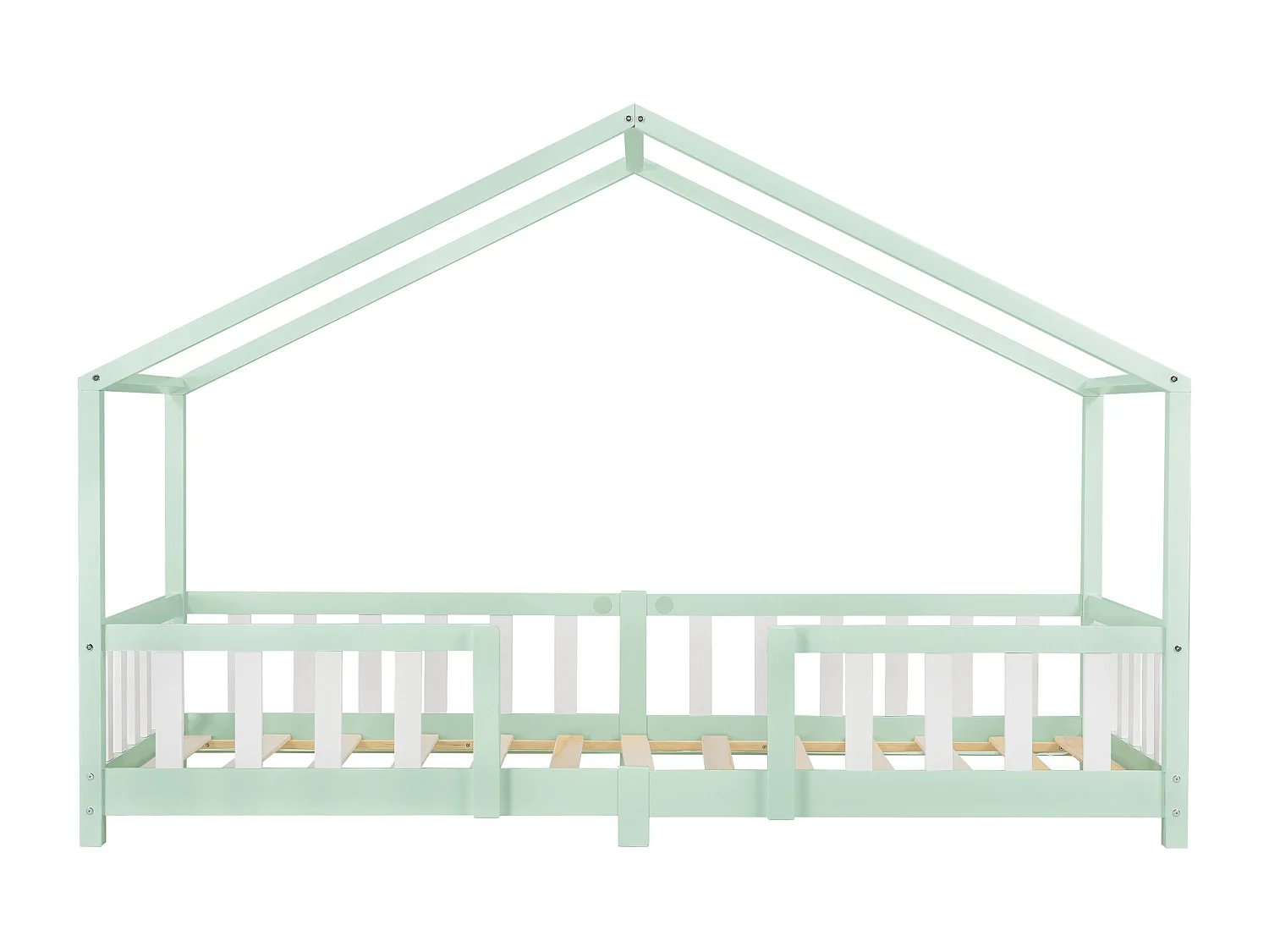 Lit d'Enfant Forme Maison avec Grille de Protection Treviolo 200 x 90 cm Menthe Blanc Mat Laqué [en.casa]