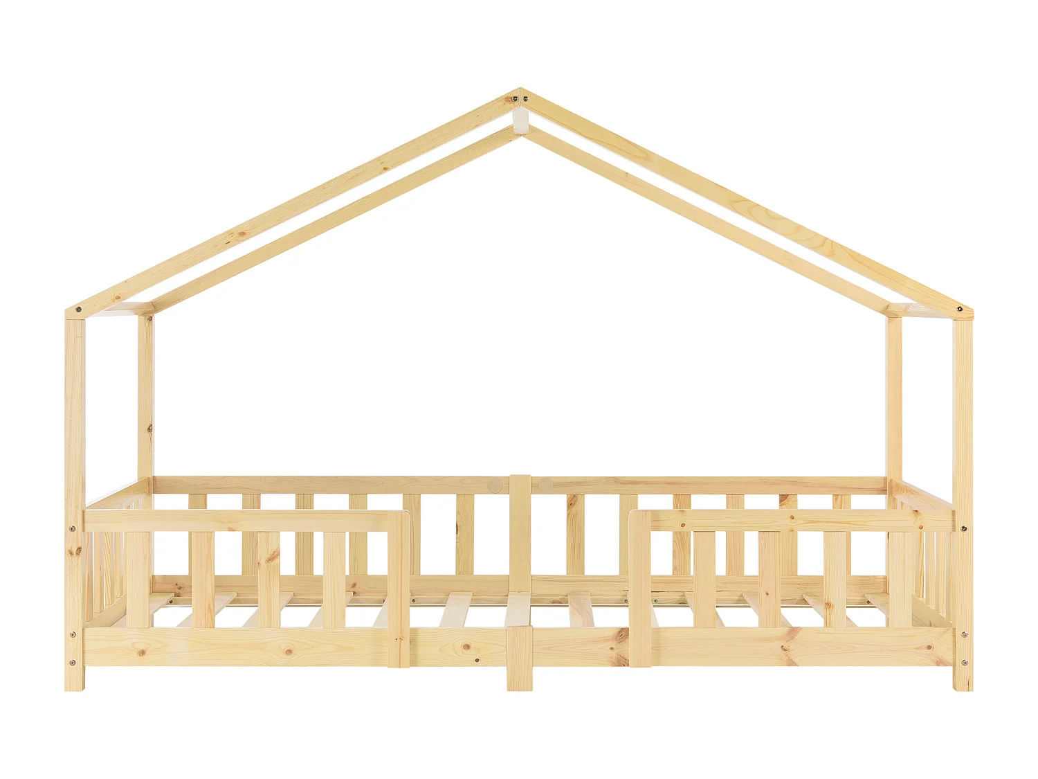 Lit d'Enfant Forme Maison avec Grille de Protection Treviolo 200 x 90 cm Bois naturel [en.casa]