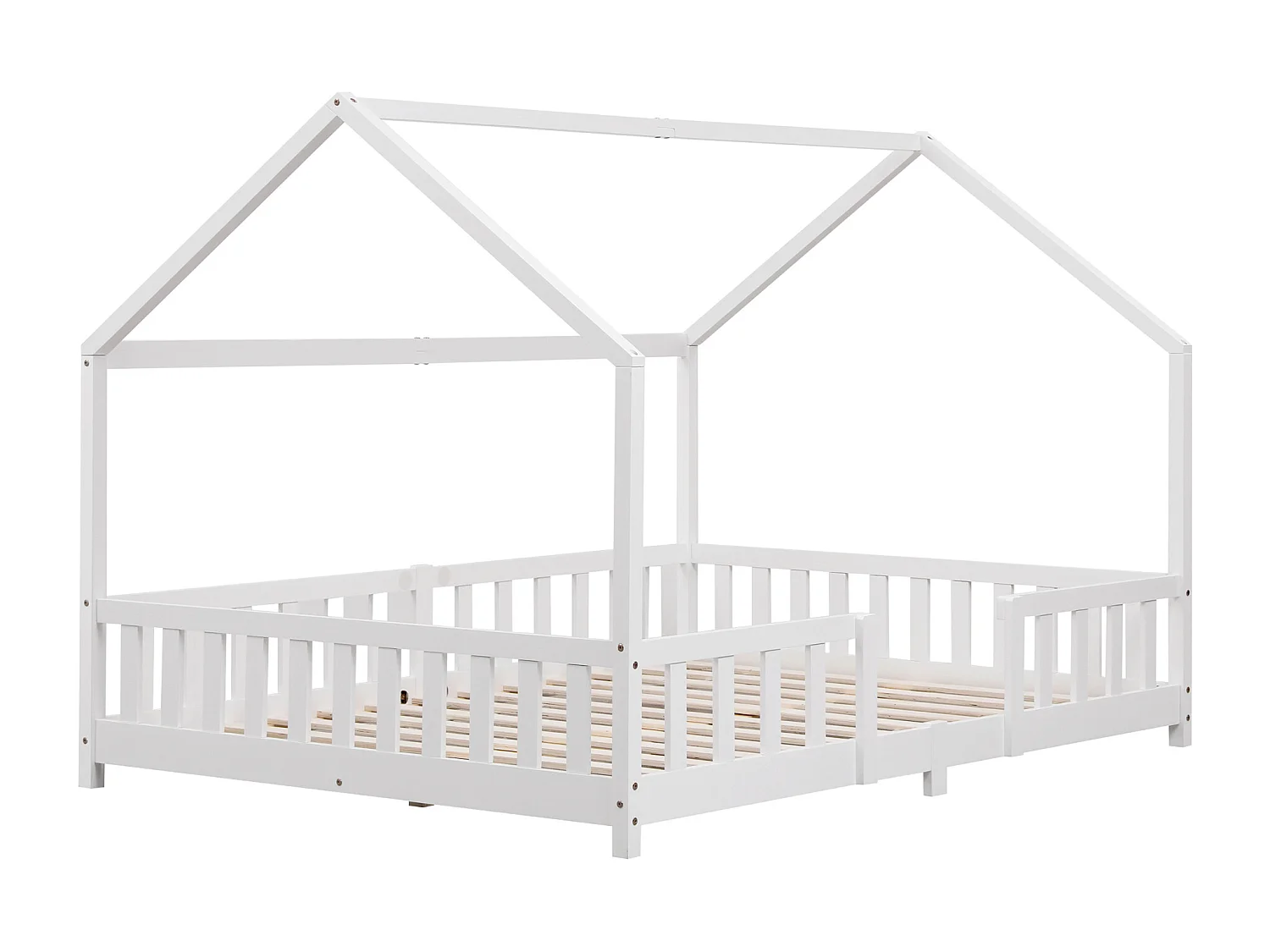 Lit d'Enfant Design Forme Maison Sisimiut Pin 200 x 140 cm Blanc Mat Laqué [en.casa]