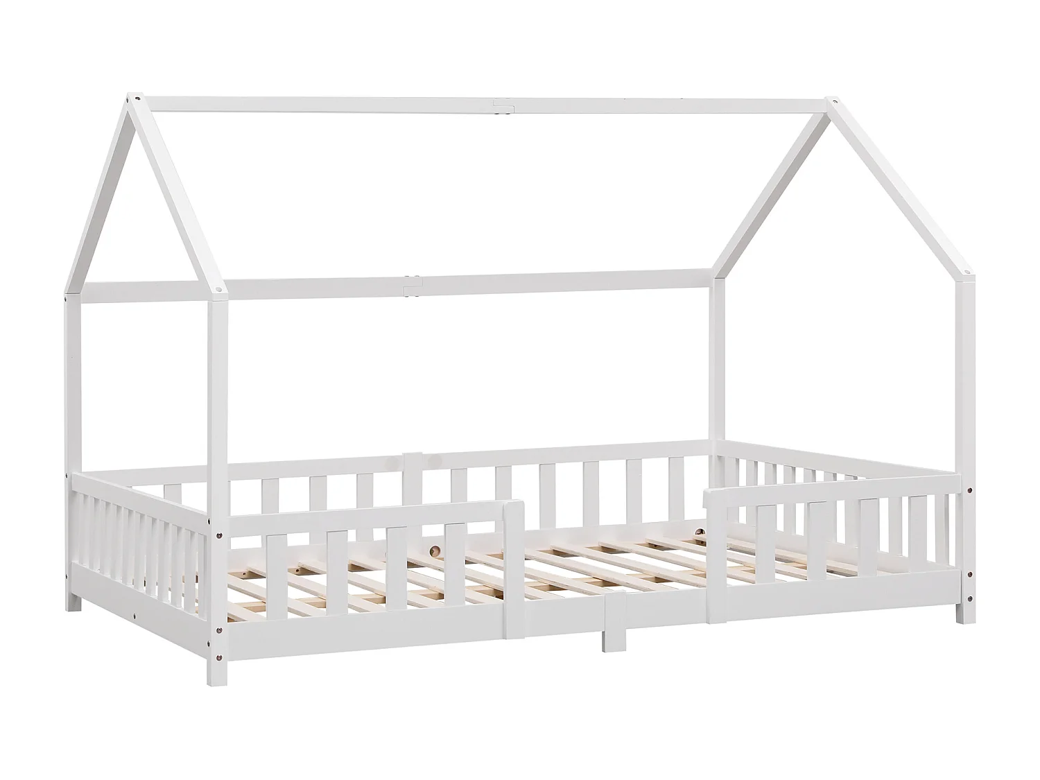 Lit d'Enfant Design Forme Maison Sisimiut Pin 200 x 140 cm Blanc Mat Laqué [en.casa]