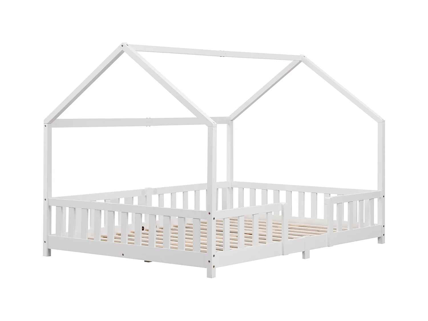 Lit d'Enfant Design Forme Maison Sisimiut Pin 200 x 140 cm Blanc Mat Laqué [en.casa]