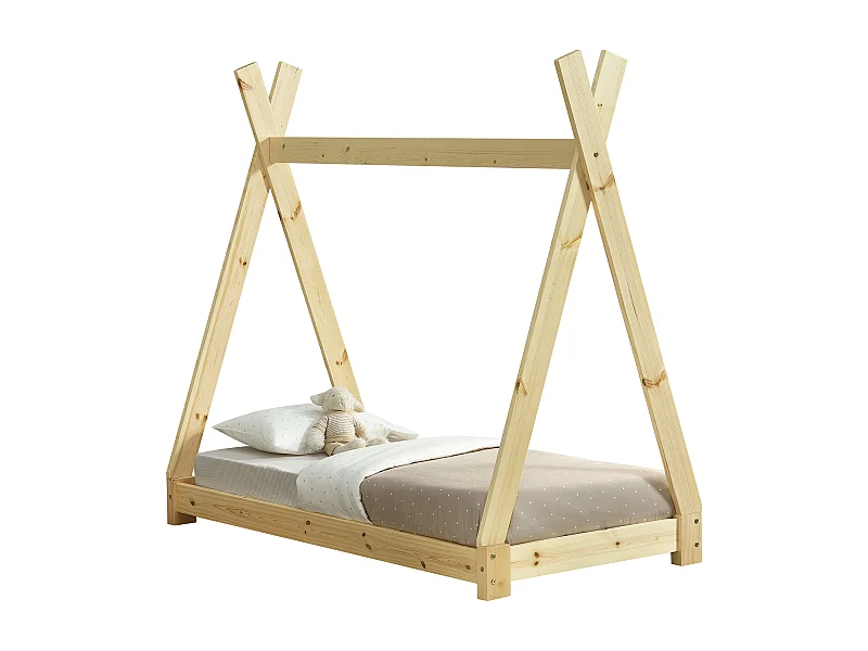 Lit de Tipi pour Enfant Onejda Bois Naturel 140 x 70 cm [en.casa]
