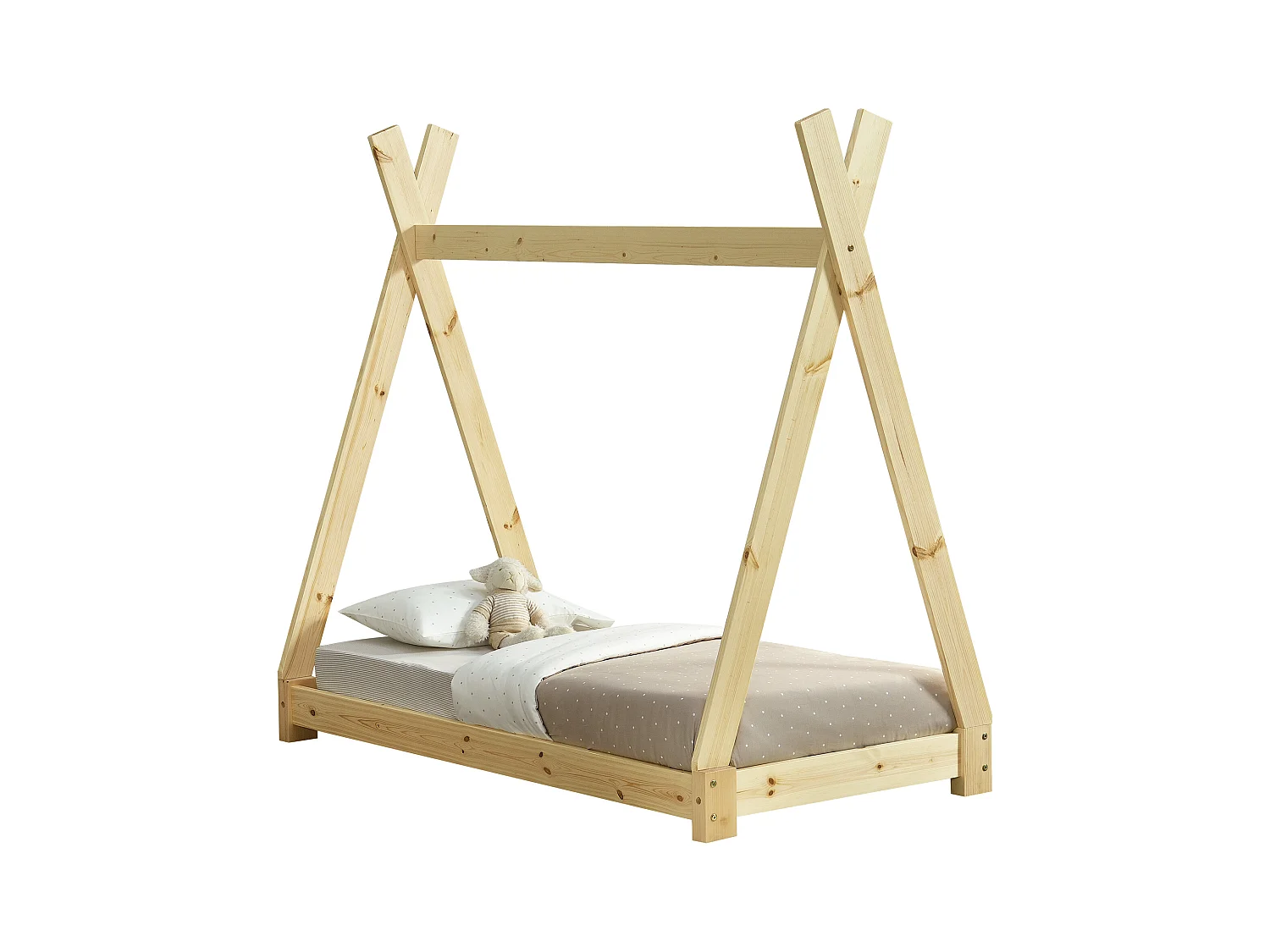 Lit de Tipi pour Enfant Onejda Bois Naturel 140 x 70 cm [en.casa]