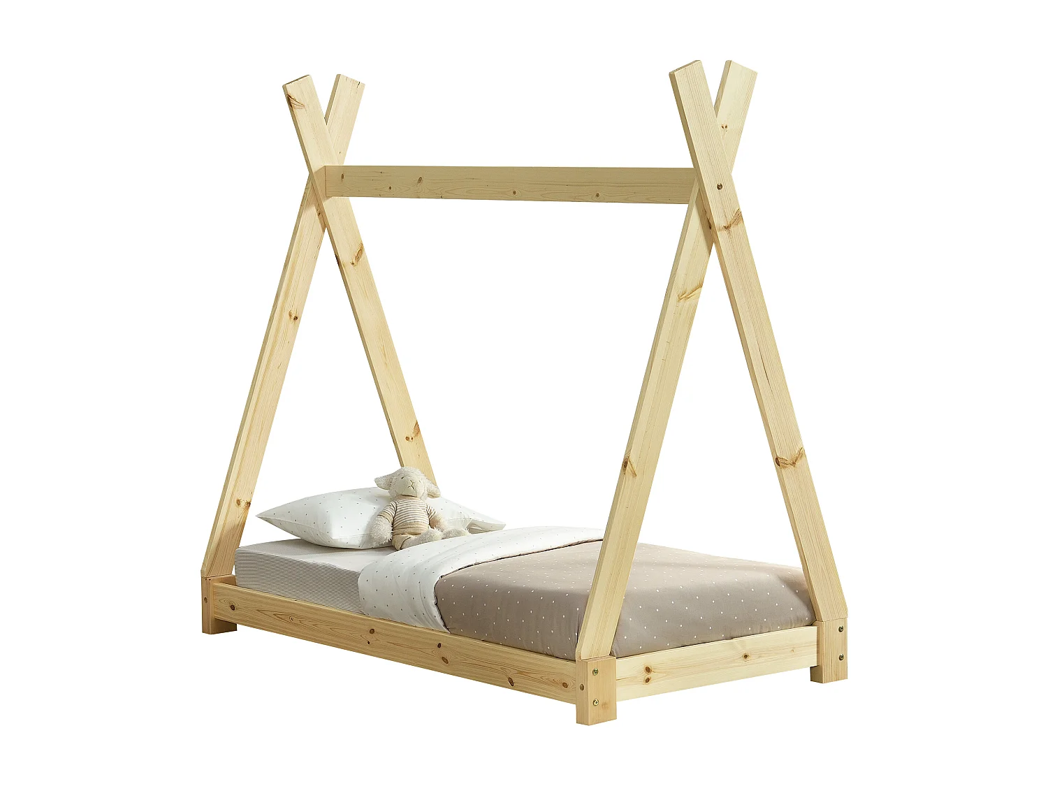 Lit de Tipi pour Enfant Onejda Bois Naturel 140 x 70 cm [en.casa]