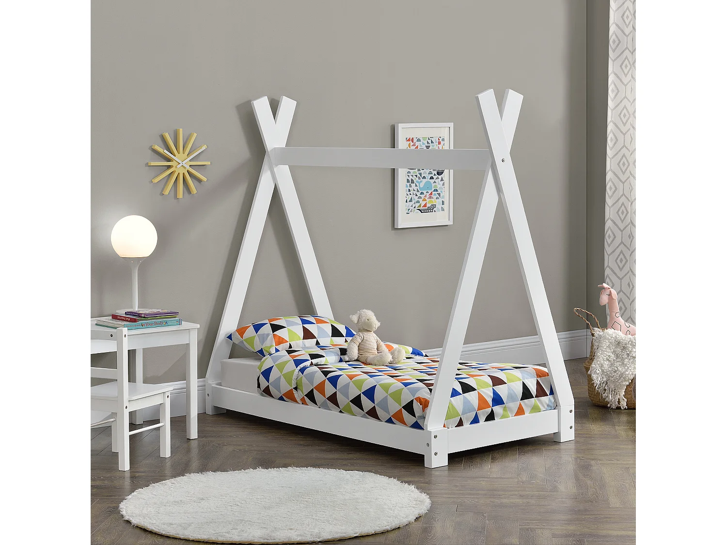 Lit de Tipi pour Enfant Onejda Blanc Mat 140 x 70 cm [en.casa]