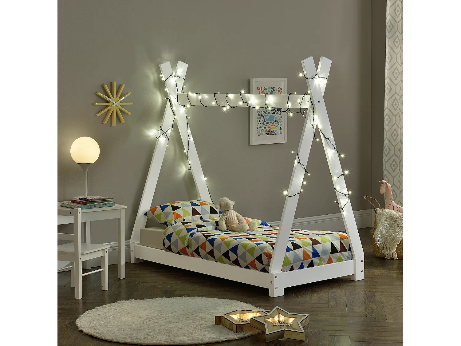 Lit de Tipi pour Enfant Onejda Blanc Mat 140 x 70 cm [en.casa]