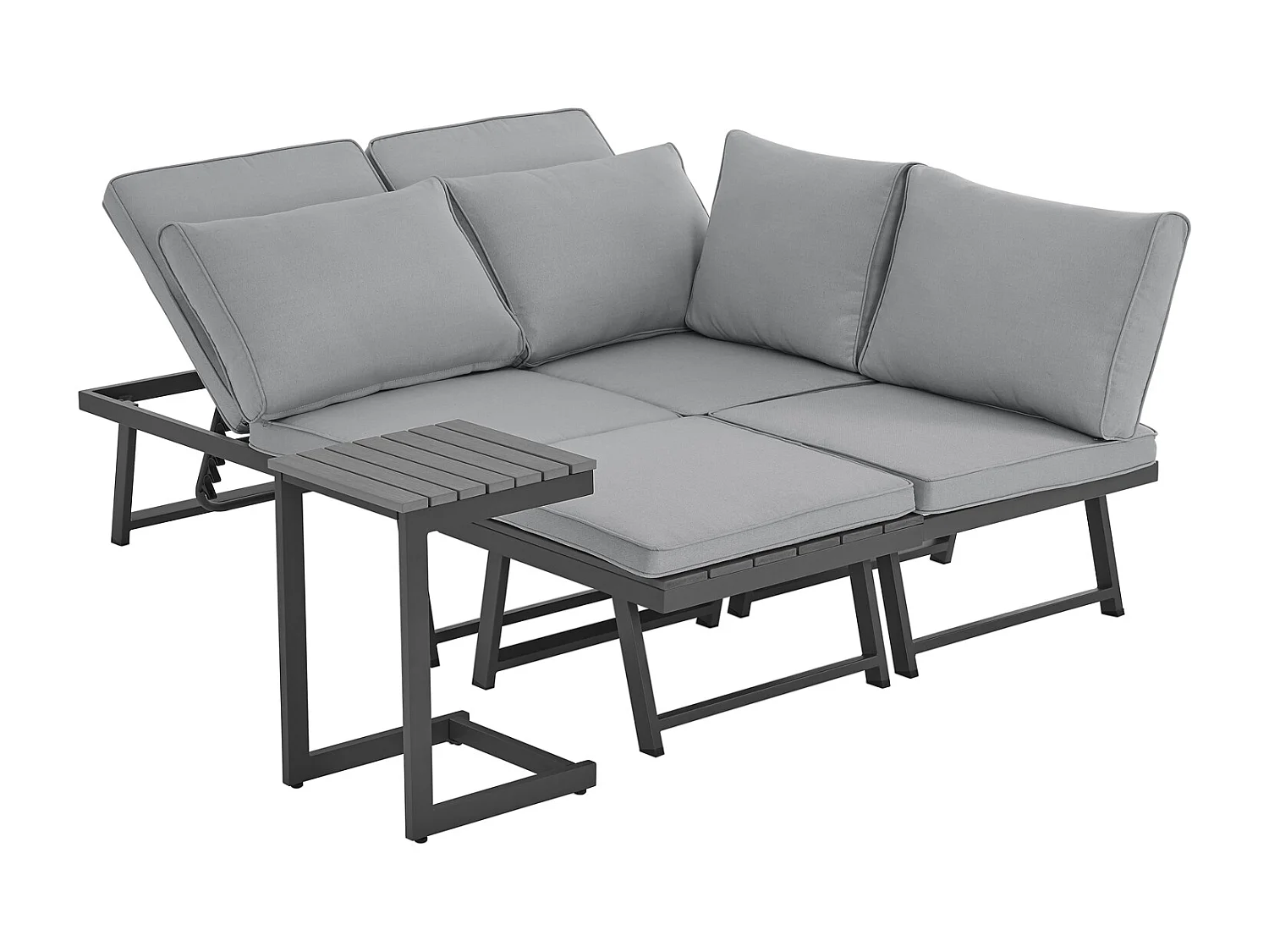 Salon de jardin SVITA GRENADA 4 pièces chaise longue double structure en métal noir/gris