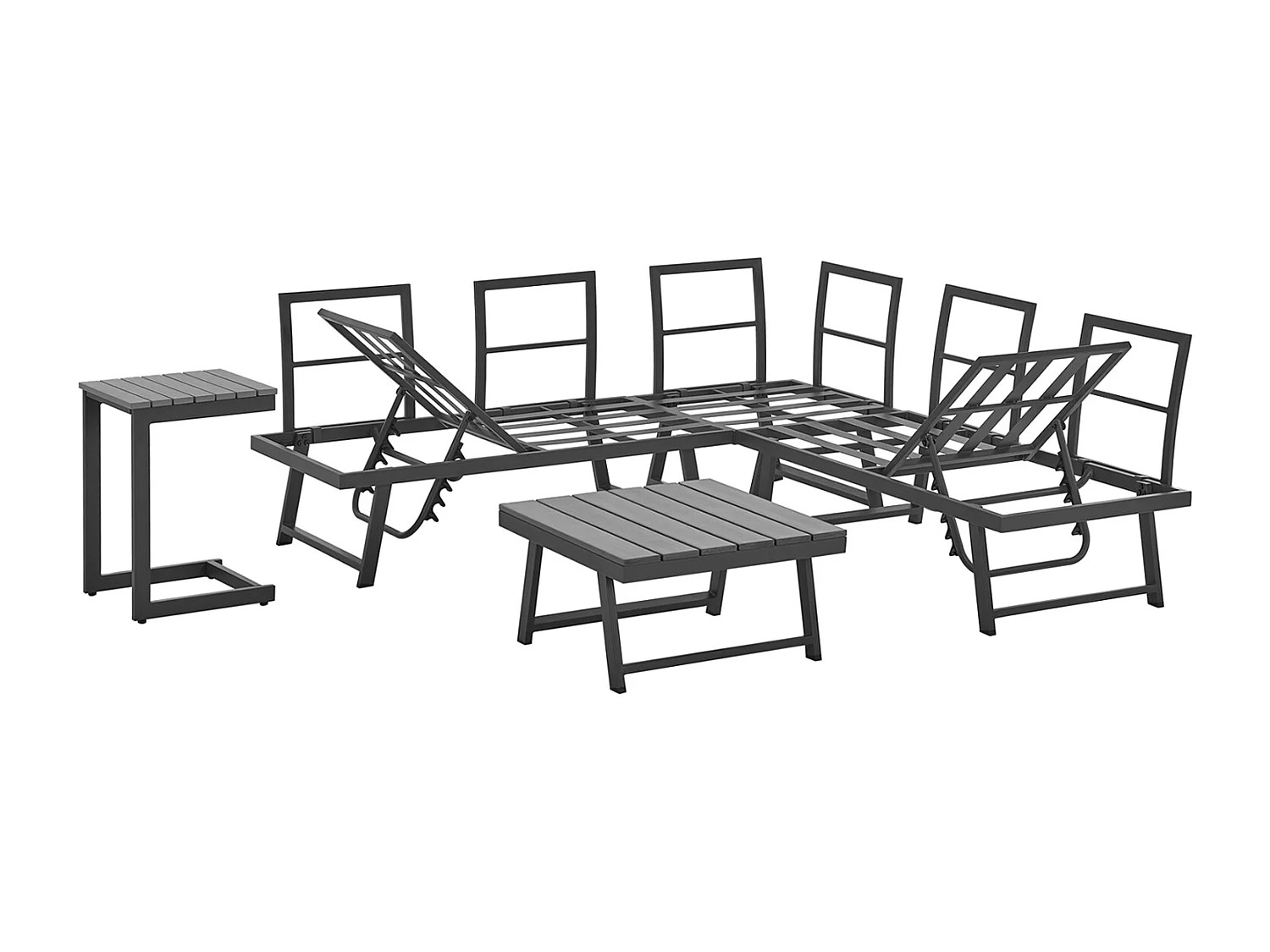 Salon de jardin SVITA GRENADA 4 pièces chaise longue double structure en métal noir/gris