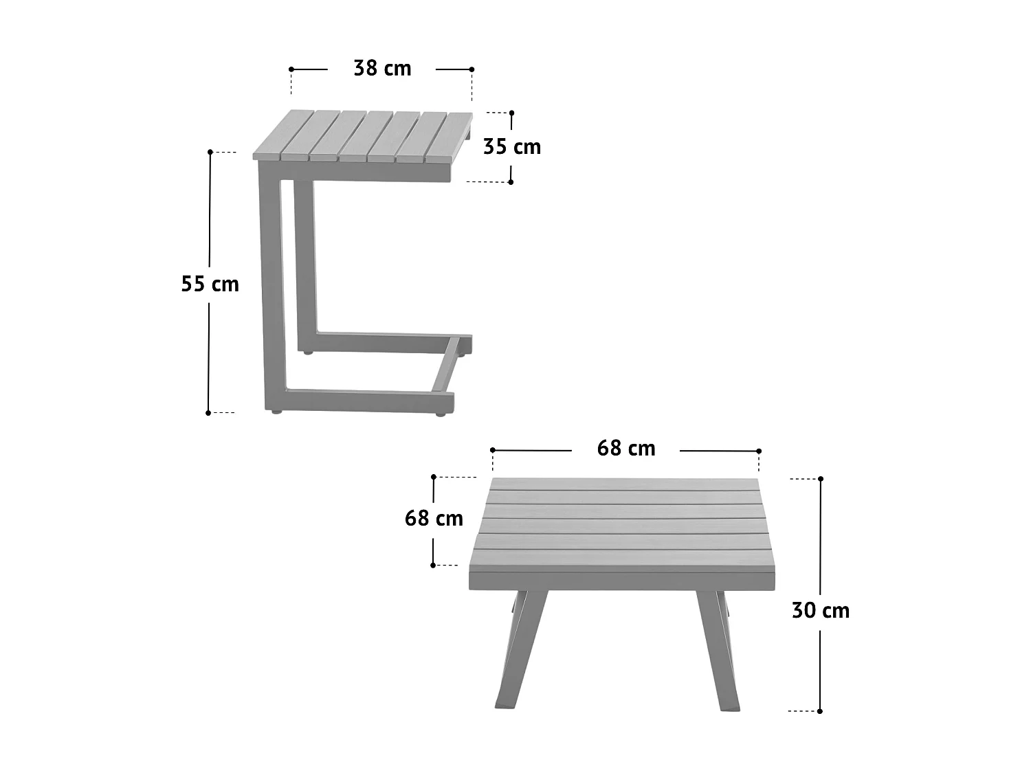 Salon de jardin SVITA GRENADA 4 pièces chaise longue double structure en métal noir/gris