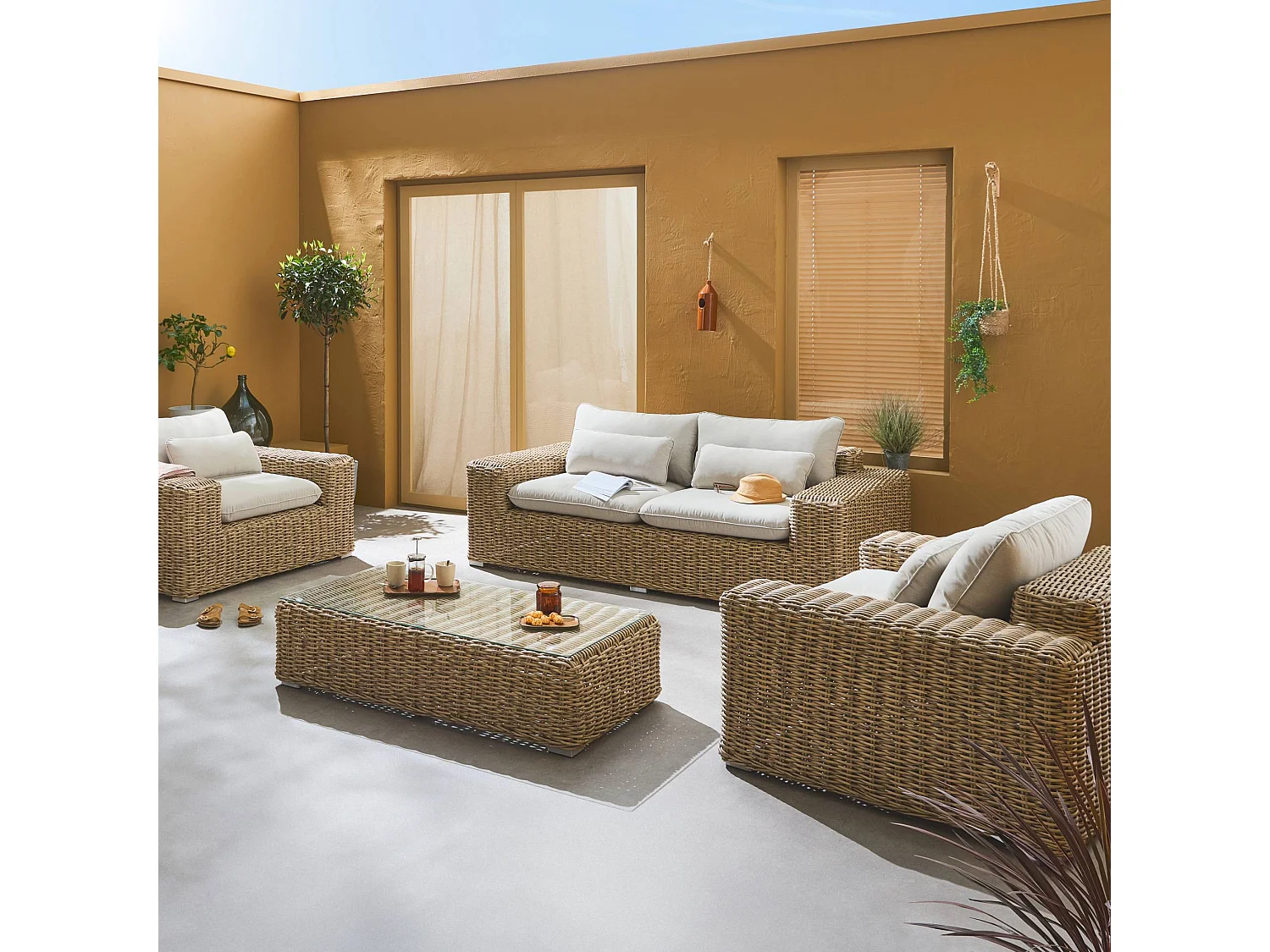 Salotto da giardino in resina extra large, 4 posti, beige