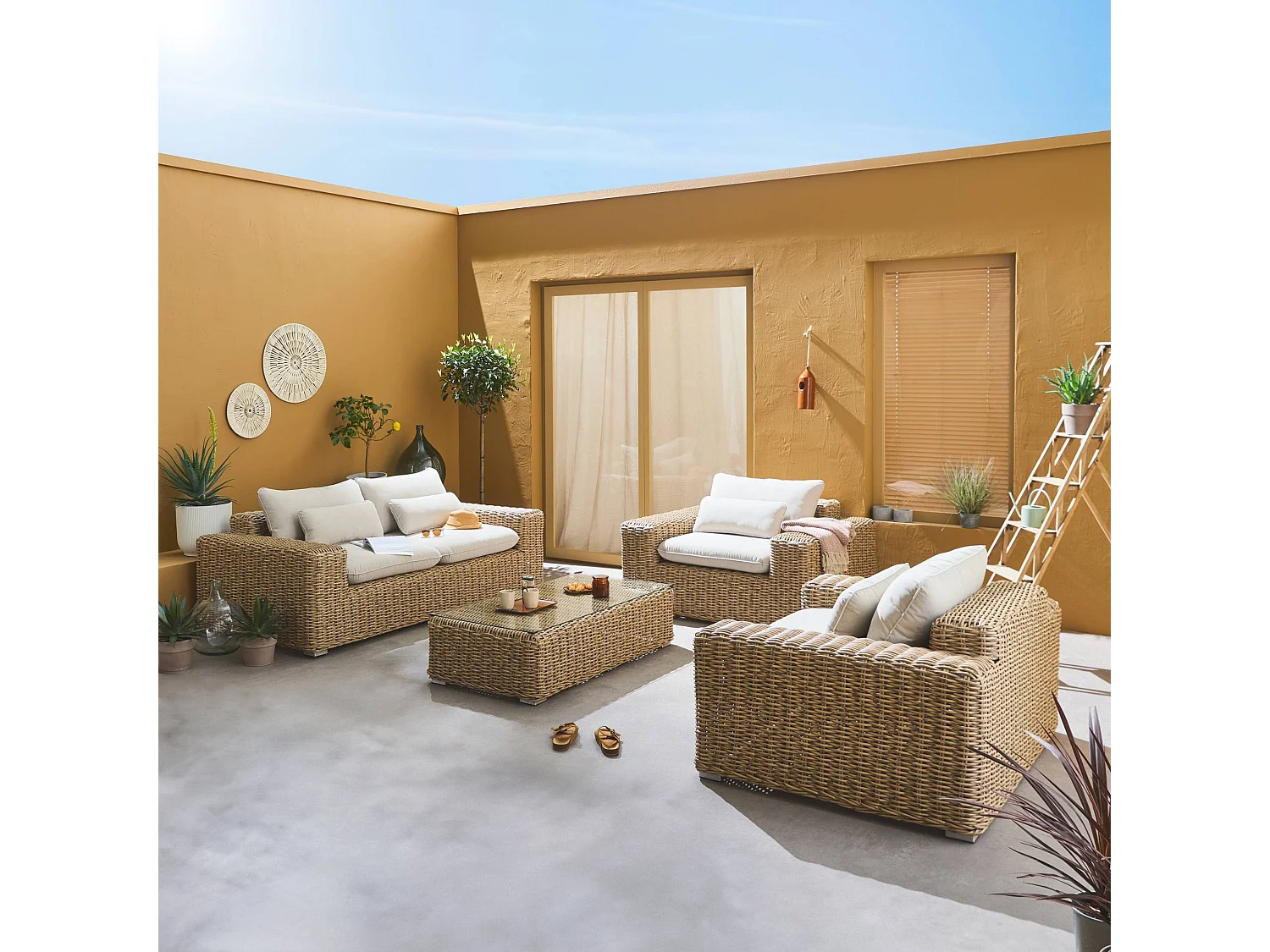 Salotto da giardino in resina extra large, 4 posti, beige
