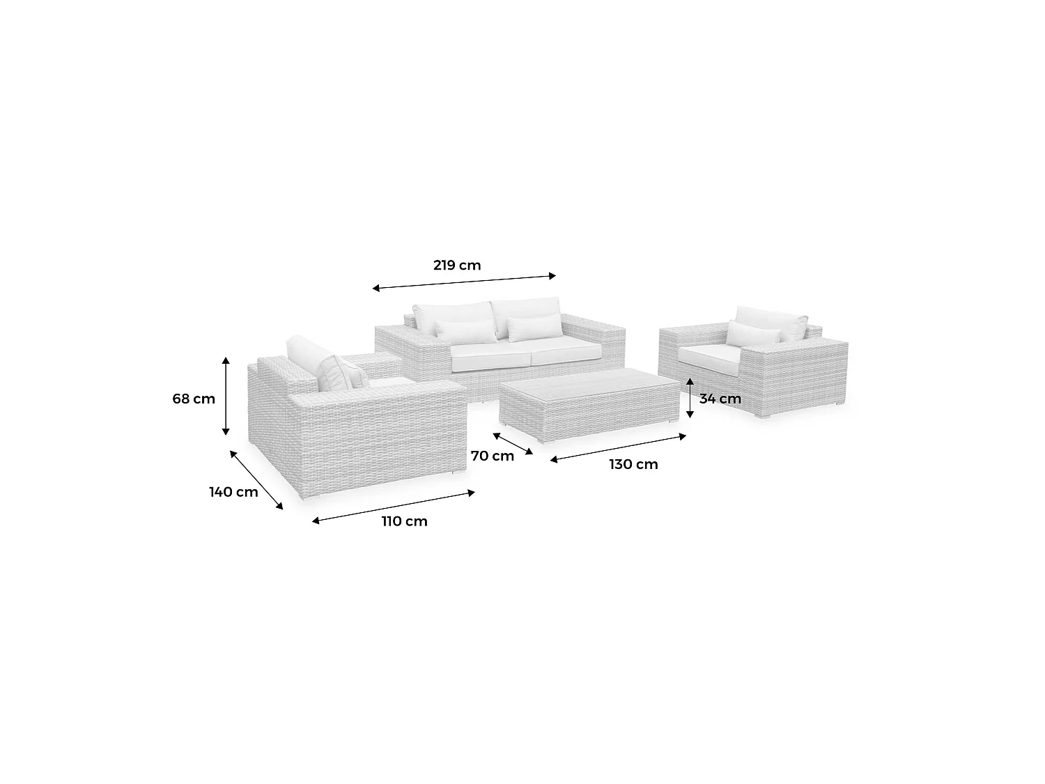Salotto da giardino in resina extra large, 4 posti, beige